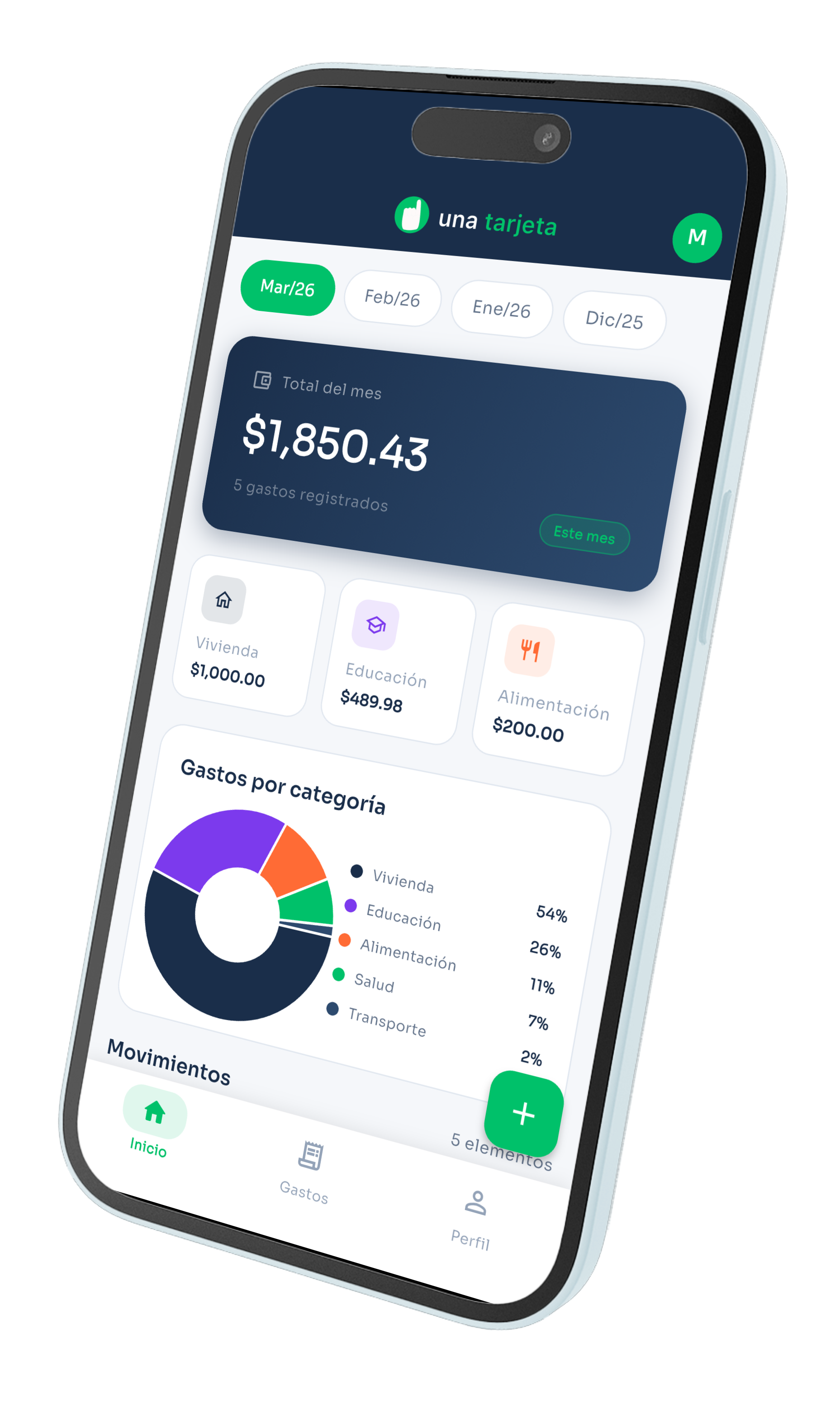 una tarjeta app — inicio